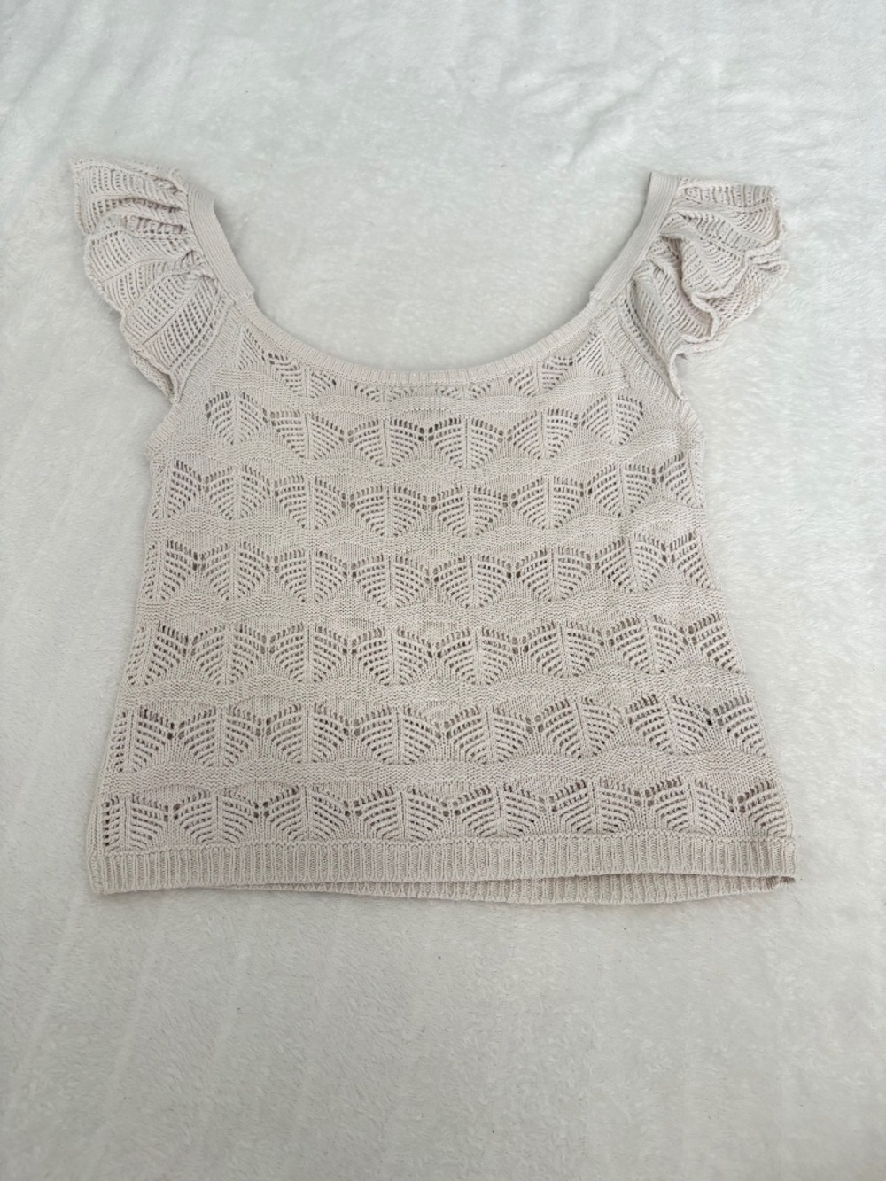 Jessica Simpson Top Women’s Medium Tan Knit off the Shoulder Ruffle Sleeve